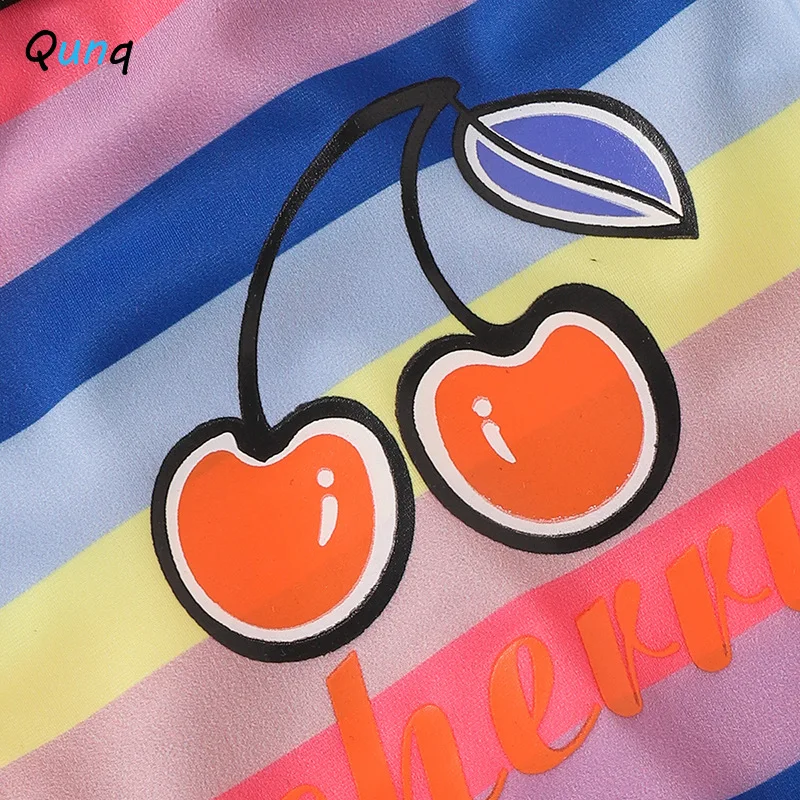 

Qunq Baby Girls Swimwear 2021 New Summer Striped One Piece Swimsuit Cherry Backless Infant Bathing Suit Newborns Swim Wear
