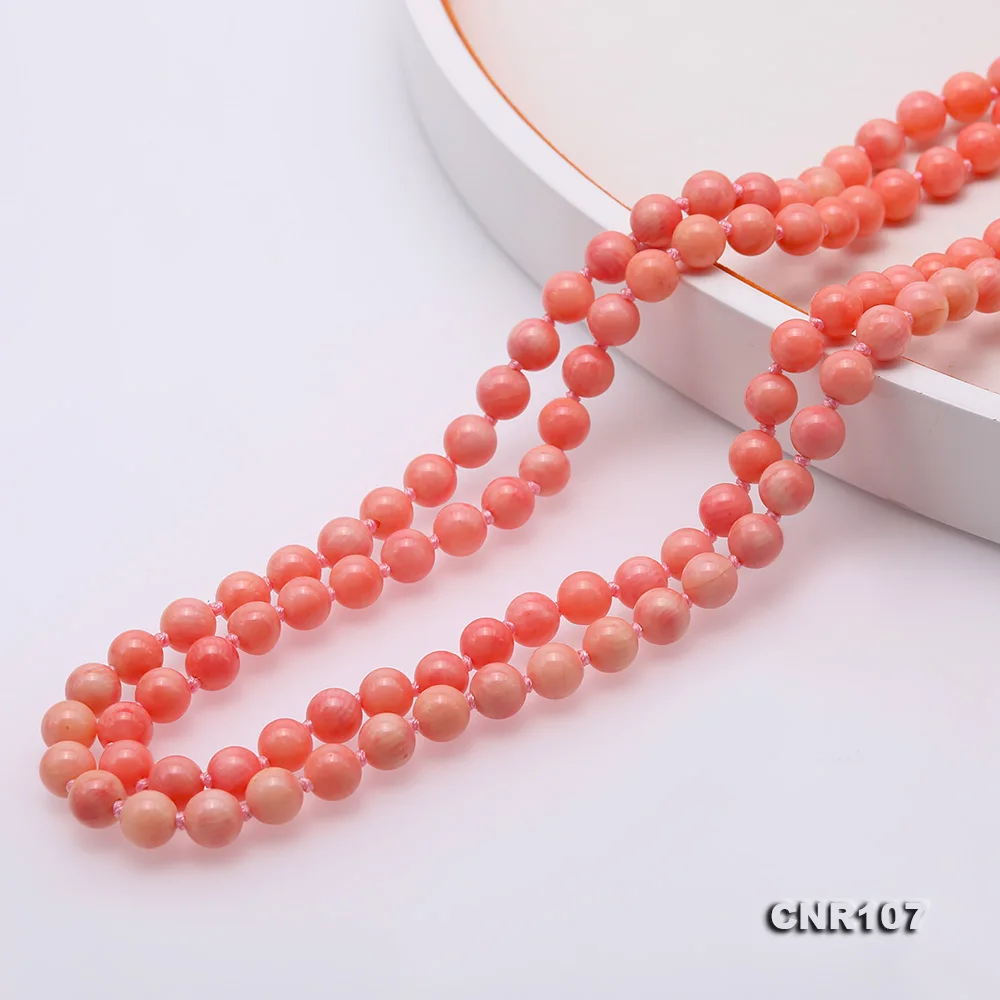 

JYX Beautiful Double-Strand 7.5mm Pink Coral Necklace Round Beads Gilded Round Clasps Gemstone Necklace