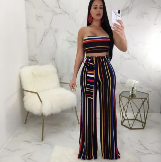 Клубная одежда с принтом в полоску комплект из двух предметов 2020 Для женщин