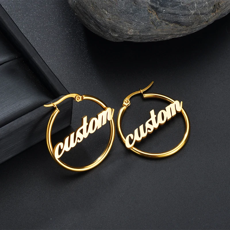

Piercing Custom Name Hoop Earrings for Women Personalized Stainless Steel Nameplate letter Custom Jeweley Wholesale