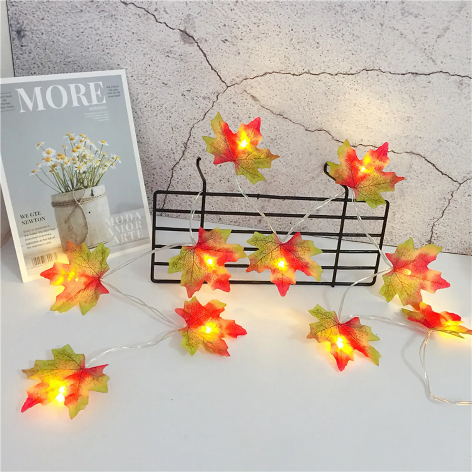 

1.5M/3M/6M LED Decorations Maple Leaf Garland String Lights for Indoor Outdoor Garden Home Party Halloween Fireplace Harvest