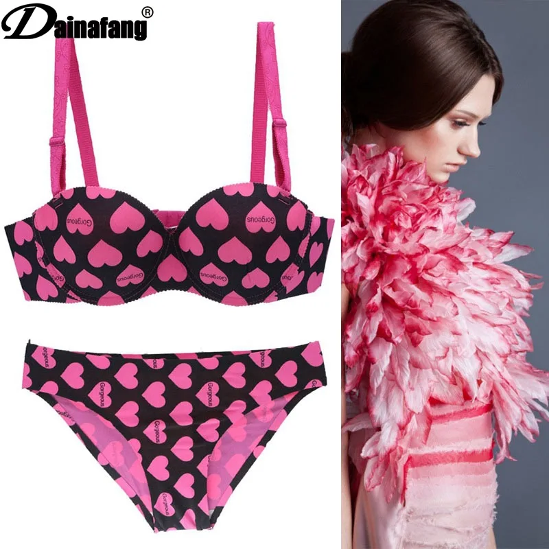 Сексуальный комплект нижнего белья цельный бесшовный бюстгальтер с принтом love