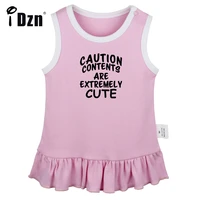 caution contents are extremely cute baby girl fun art printed pleated dress vest dresses infant sleeveless dress newborn clothes