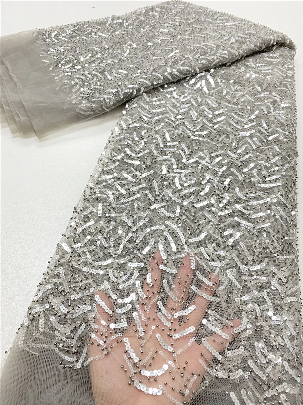 

NI.AI 3D Flower Lace Fabric With Beads For Wedding 2021 High Quality French Tulle Lace Beaded Embroidered Nigerian Lace NI5142