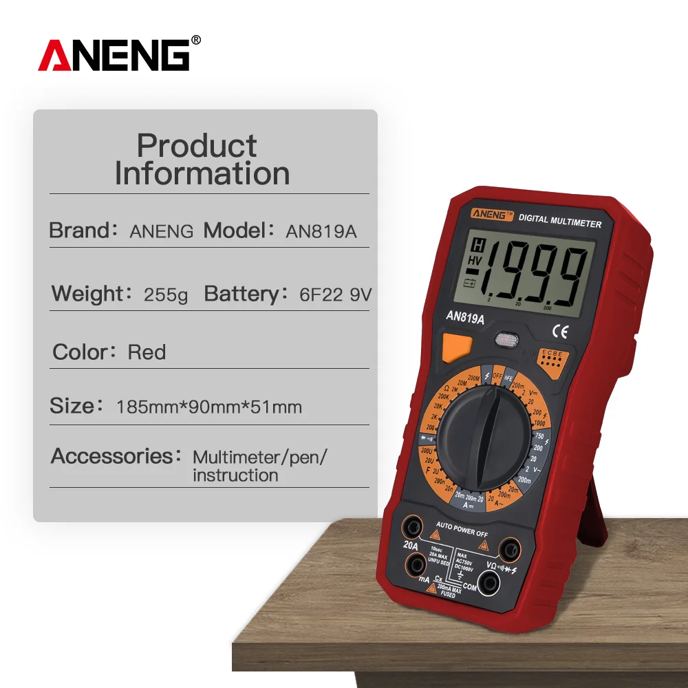 

AN819A Digital Multimeter AC/DC Voltage Current Tester Ammeter Voltmeter 3 Colors Electrical Instruments