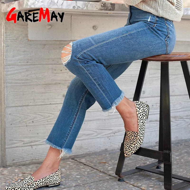 GareMay jeans woman ripped for women blue loose vintage female fashion new style womens pants casual | Женская одежда