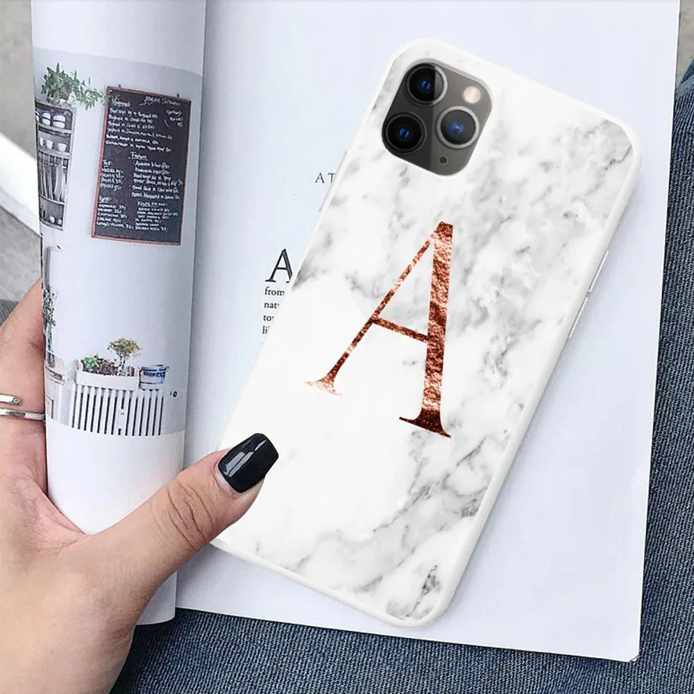 TPU Начальная Буква A B конфетный белый мягкий ТПУ чехол для iPhone 11 Pro MAX 6 7 8Plus XR XS X пользовательское имя сочетание белый чехол под мрамор - Цвет: TPU