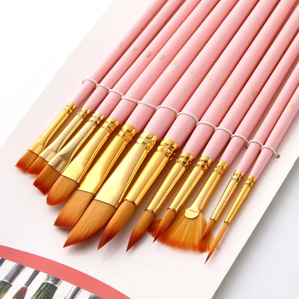 12 шт набор кистей для рисования нескольких с нейлоновыми волосами акриловых