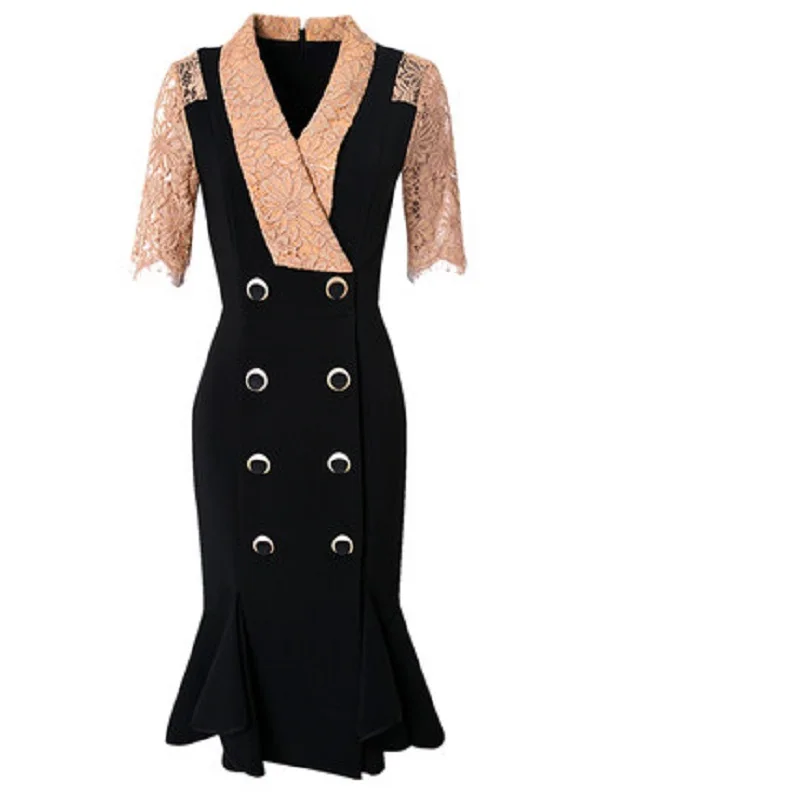 

2020 New Superior Quality Short Sleeves Lace Dress Plus Size 3xl Women Party Dress Vintage Summer Office Slim Fishtail Dresses