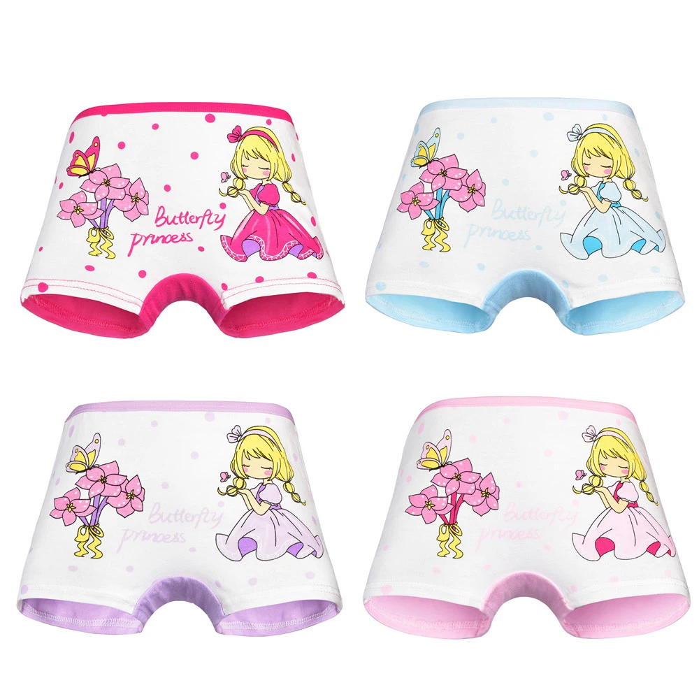 4pcs/lot Children's Girls Panties - Cotton, New Fashion Cartoon Print Girls Briefs, Boxer Underwear, Training Pants, Children's Underpants image 3
