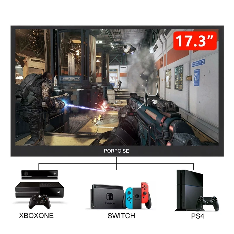 Морская свинья 17 3 дюймов USB-C Портативный 1080P IPS LED монитор для PS3 PS4 Xbox360