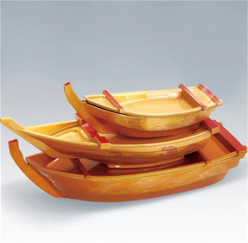 Черно красная лодка для суши сашими блюдо мороженого морепродуктов поднос