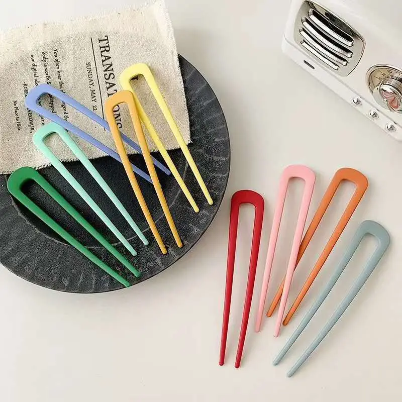 

Simplicity Colorful U Shape Girl Hairpins Women Hairclip New Metal Shell Hair Sticks Japan Hair Sticks Hair Accessories Headwear