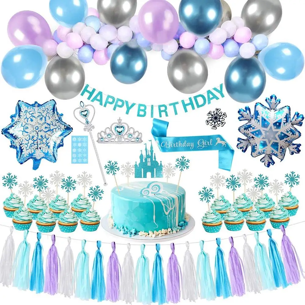 

Elsa and Anna Princess Snow Castle Theme Baby Girl Birthday Party Decorations Kids Girl Party Supplies Decoration Tableware Set