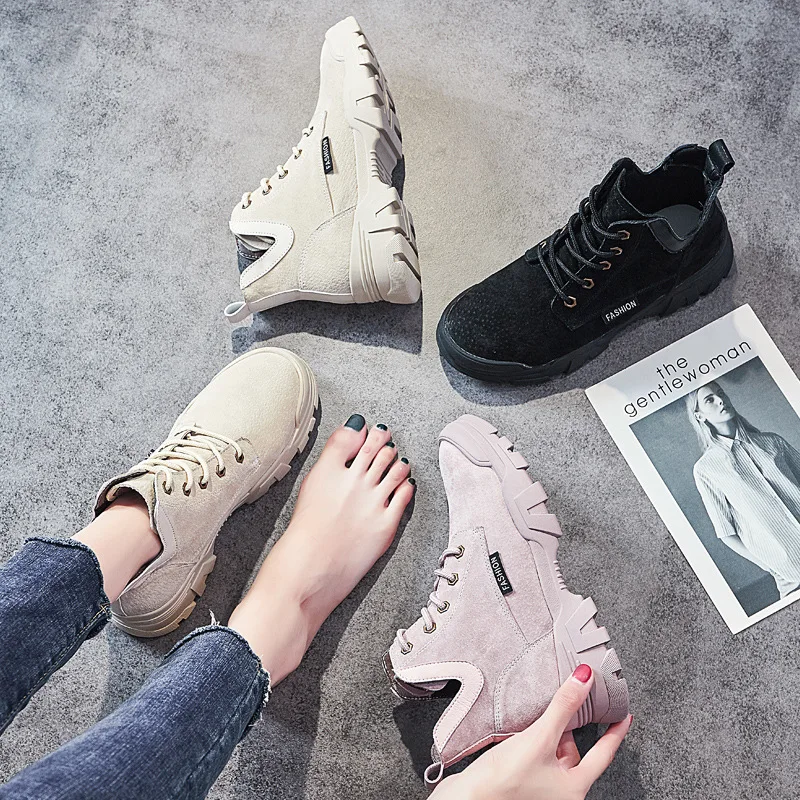 

2020 Genuine Leather Ankle Boots Woman Fashion Sneakers Shoes Women Flat Platform Boot Shoes Ladies Bootties Autumn Footwear