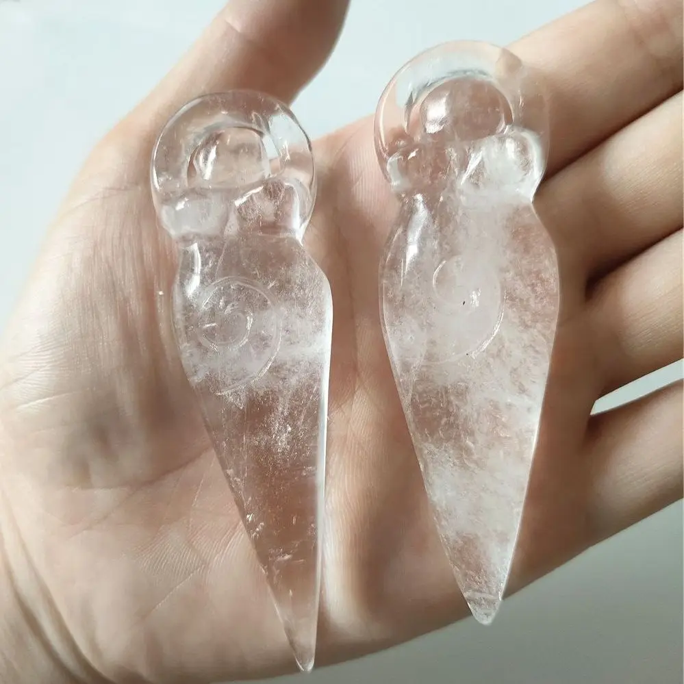 

10pcs Natural Hand Carved White Quartz Mineral Goddess Statue Crystal Figurines Pendant Crafts For Gifts