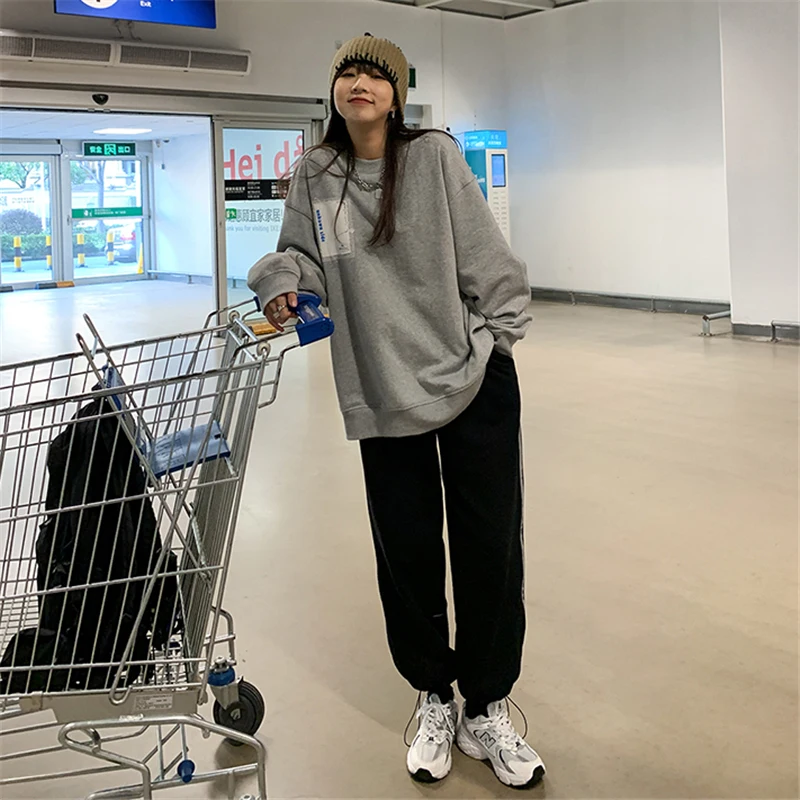 

Autumn gray new printed pullover hoodie casual women Korean thin style