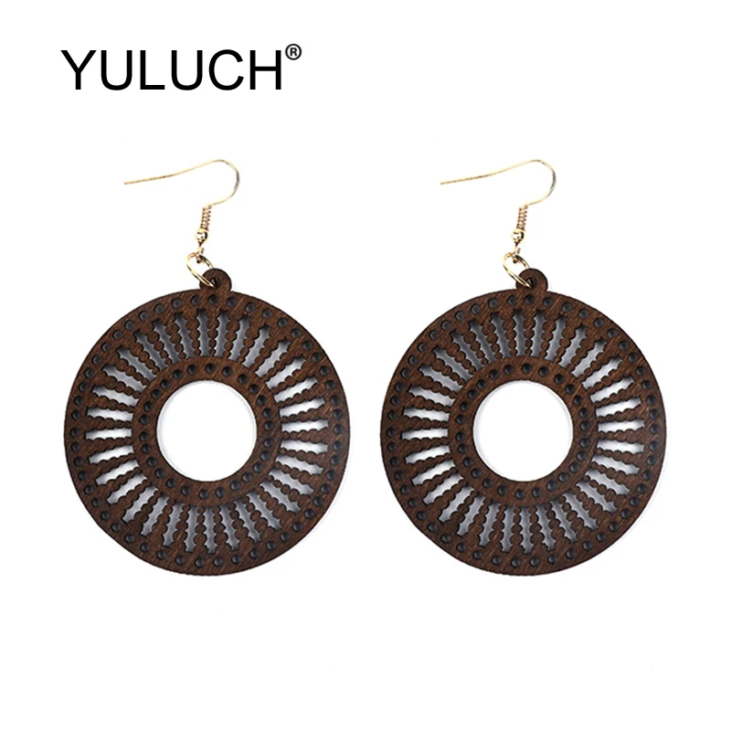 YULUCH красные черные круглые серьги с подвеской из натурального дерева женские