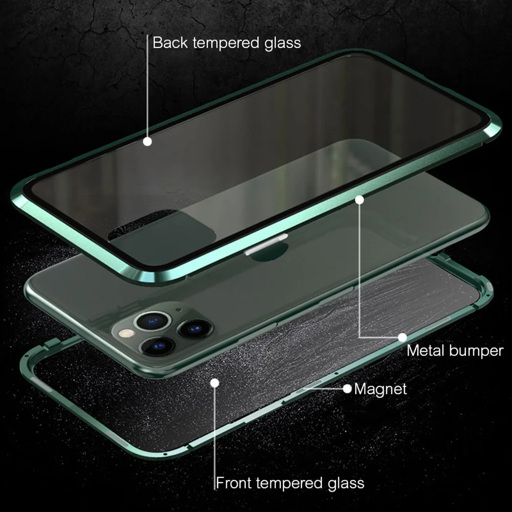 Магнитный металлический чехол для iPhone 11 Pro Max X XR XS MAX магнитный двухсторонний из