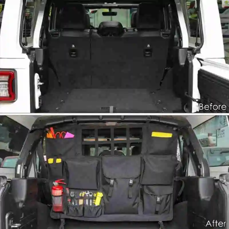 

Black Color Rear Seat Cover Trunk Cargo Net Storage Bags Tool Organizer for Jeep 2007-2021