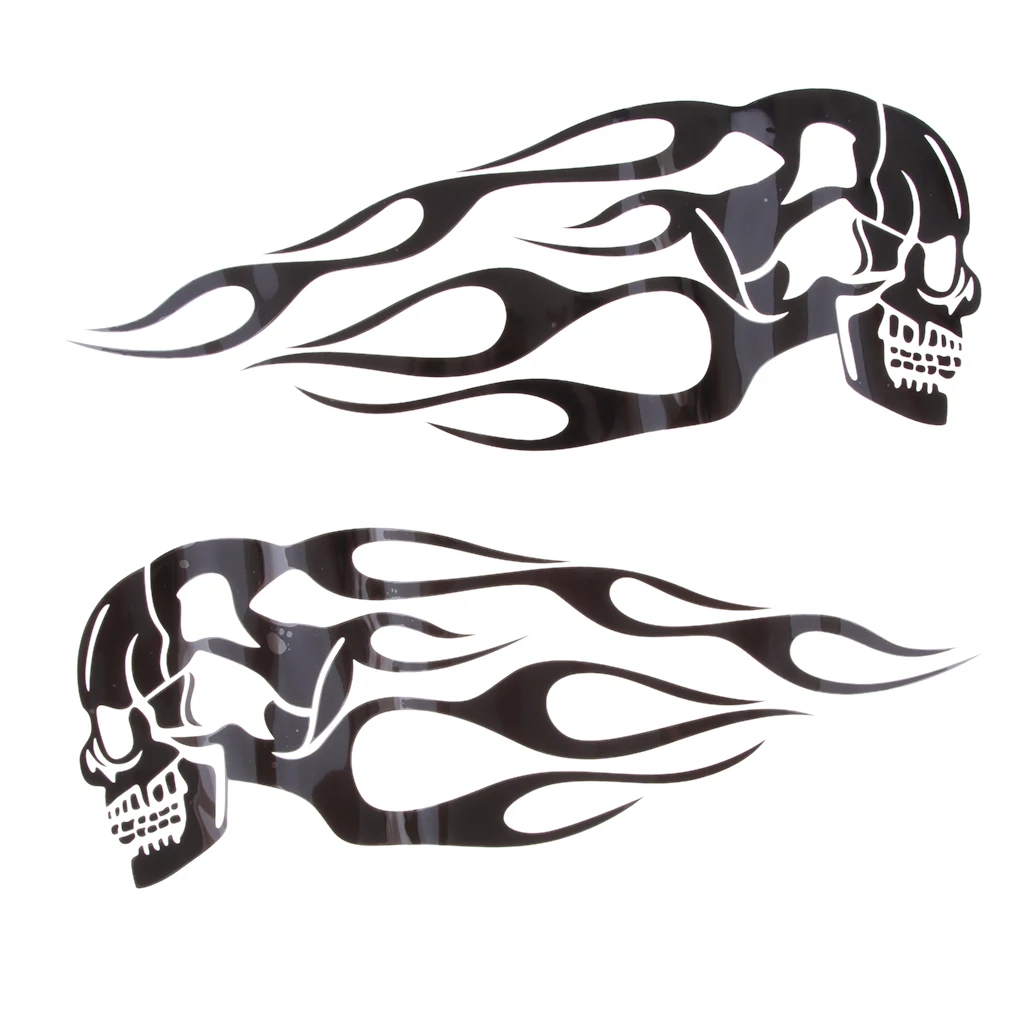 

1 Pair Custom Universal Motorcycle Flame Gas Tank Decal Stickers Gas Oil Tank Flames Skull Badge Sticker Set 34.2 x 12.8cm