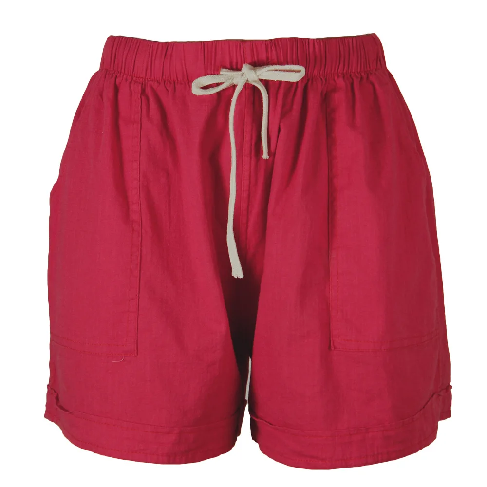 Шорты женские из хлопка и льна повседневные короткие штаны на шнуровке с 4