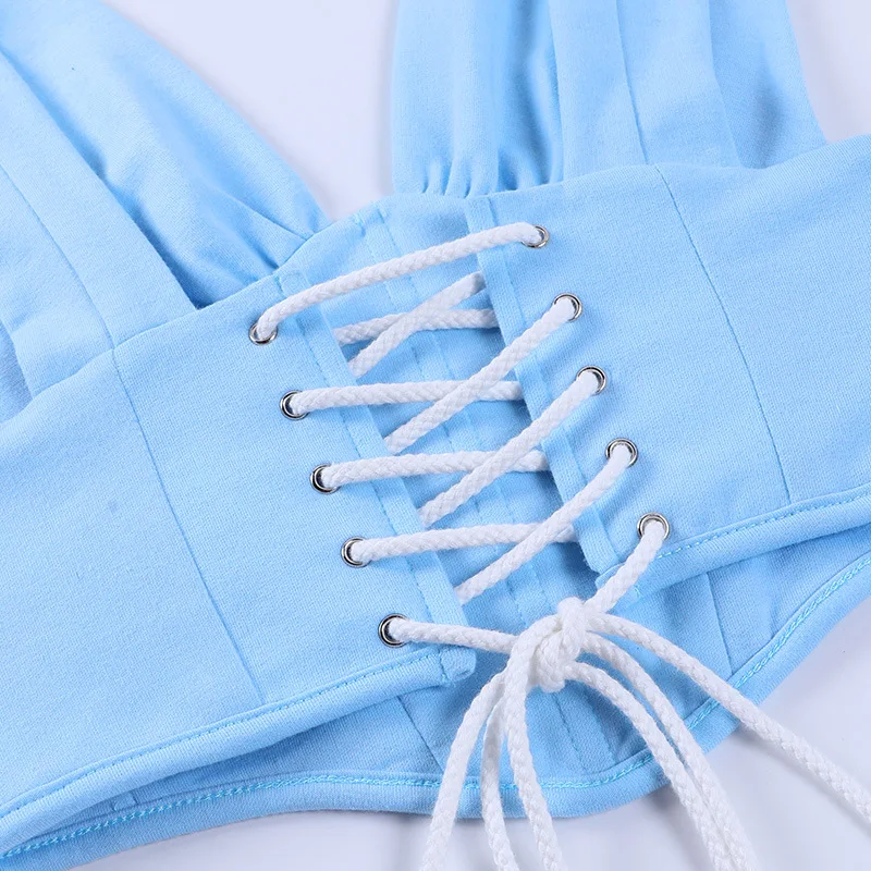 

Sexy Sleeveless Cropped Tops 2021 Fashion Vests for Women Cotton Top New V Neck Backless Bandages Tank Streetwear Tanks Blue