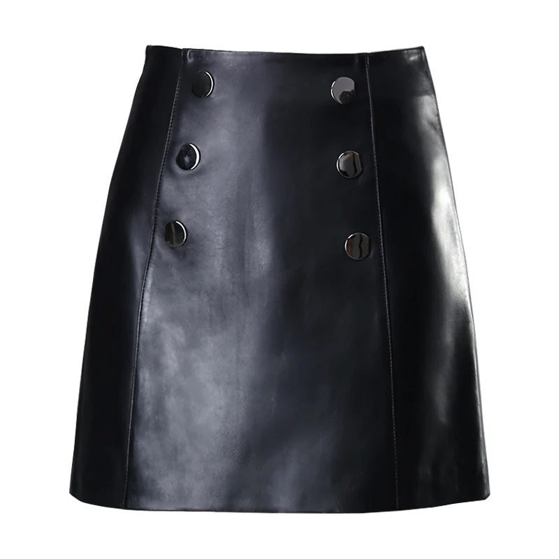 

Women's leather skirt short fashion A-line Skirt New Korean style Haining sheep leather high waist leather skirt