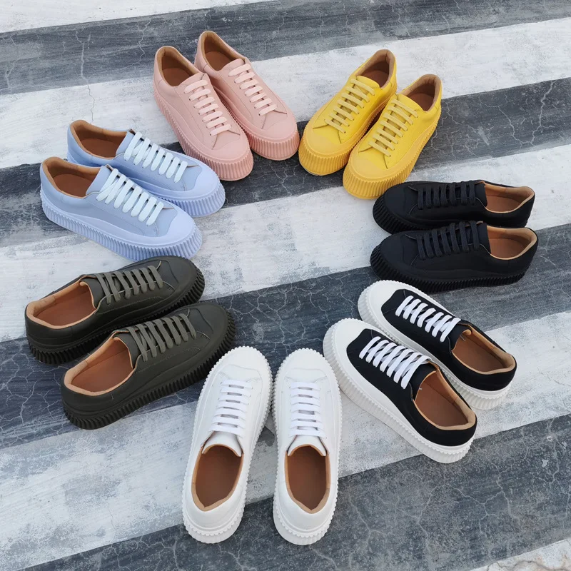 

Genuine Leather Platform Casual Women's Running Shoes White Increase Designer Female Sneakers Spring Autumn Girls Chunky Shoes