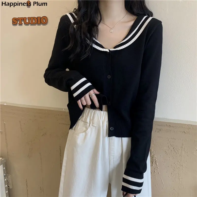 

Woman Sweaters Femme Chandails Sailor Collar Sweater Women's Autumn and Winter Loose Cardigan Pull Hiver