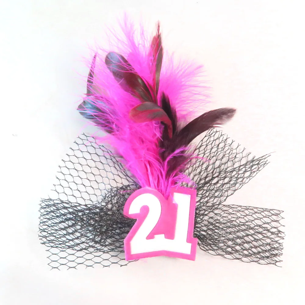 

3pcs Birthday Party DIY decoration Sexy net feather 21 30 40 50 featured on hair clips anniversary women birthday girl party