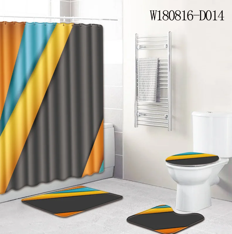 Набор из 4 ковриков для ванны Zeegle комплект полосатых с занавеской душа крышкой