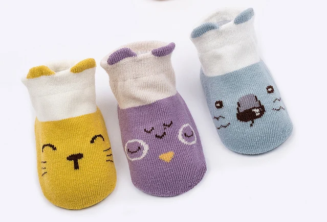 cat owl lion 3 пар/лот, хлопковые носки для малышей носки-тапочки для новорожденных детские короткие носки нескользящие носки из силикагеля дизайн с животными из мультфильмов - Цвет: cat owl lion