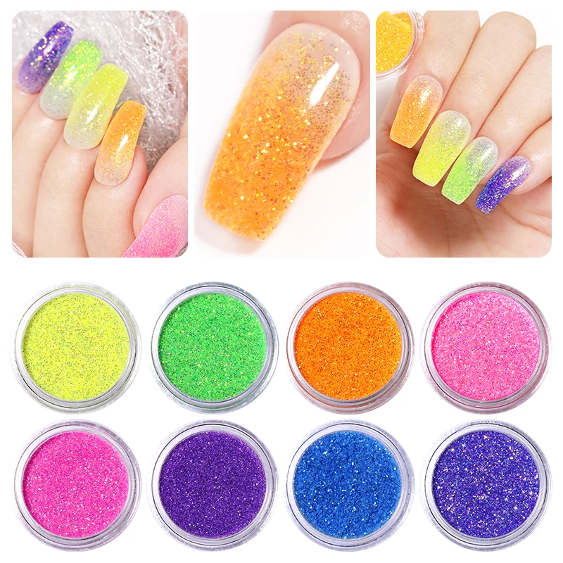 1 коробка для ногтей неоновая пудра Сияющий Мерцающий Блестки флуоресцентный