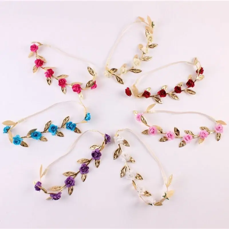 Princess Toddler Newborn Kids Baby Girls Rose Flower Gold Leaf Headband Hair Band | Детская одежда и обувь