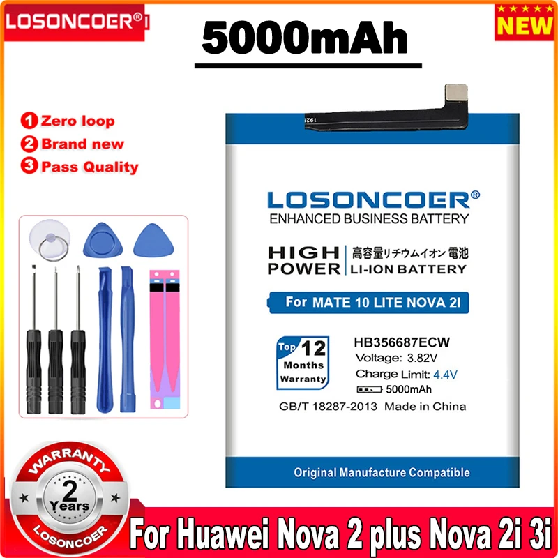 Аккумулятор HB356687ECW 5000 мА · ч для Huawei Nova 2 Plus, Nova 2I, G10, Mate 10 Lite, BAC-AL00, 7X, Honor 9I, Mate 10, P30 Lite