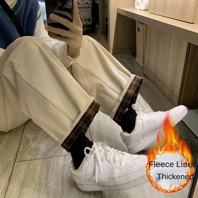 Женские брюки зимние однотонные вельветовые плотные повседневные широкие в