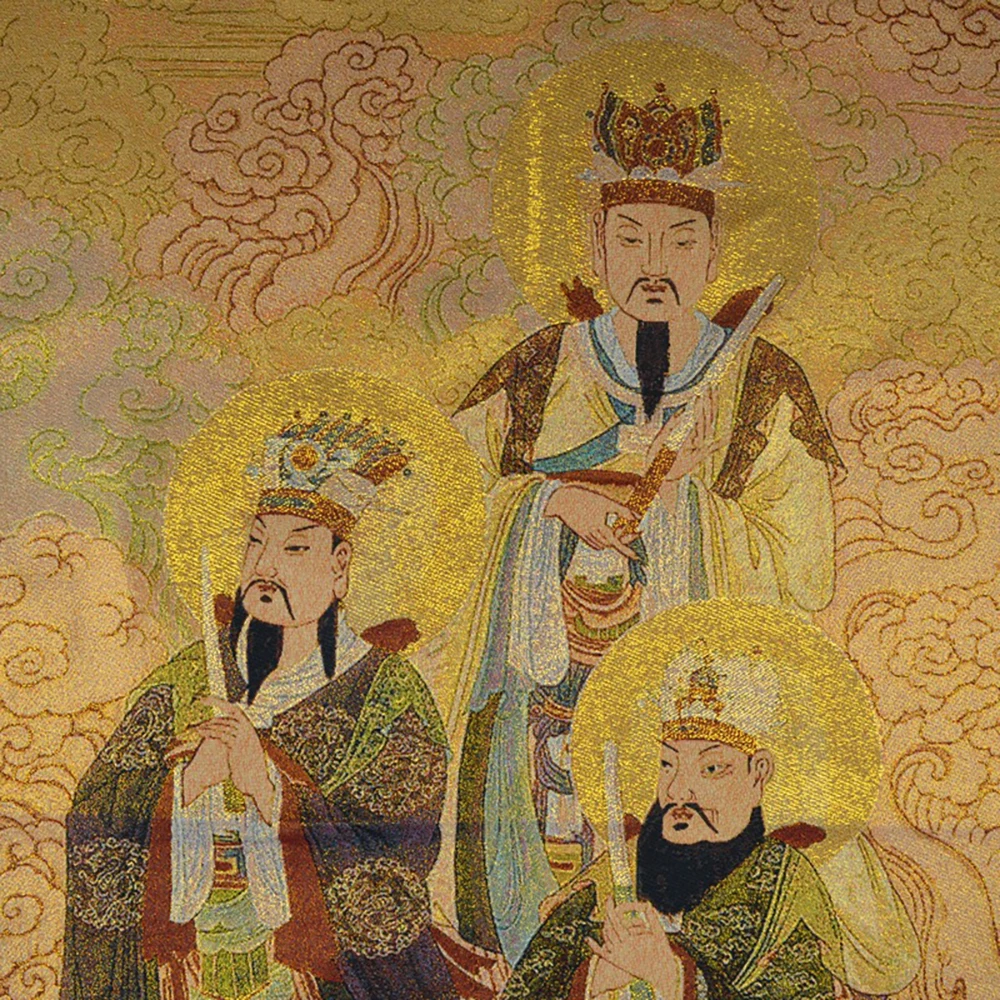 

Three Officials of Nepal Buddha Decoration Wall Sticker Brocade Embroidery Painting Tibetan Thangka Poster Art