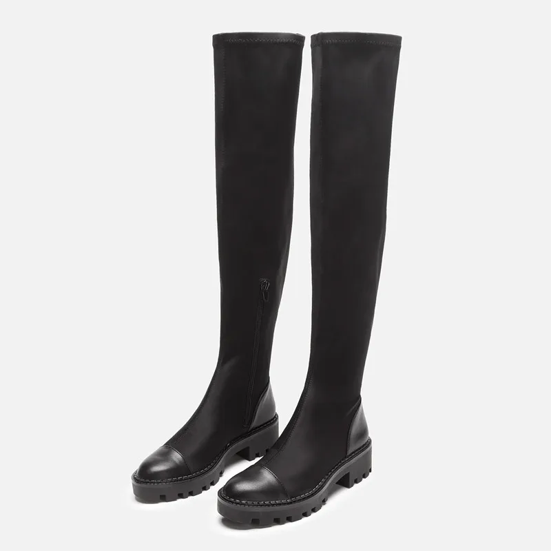 

Over-the-Knee Boots Women's Autumn and Winter Thick Heel Stretch Knee-High Socks Stocking Knight Platform Thin Socks Boots
