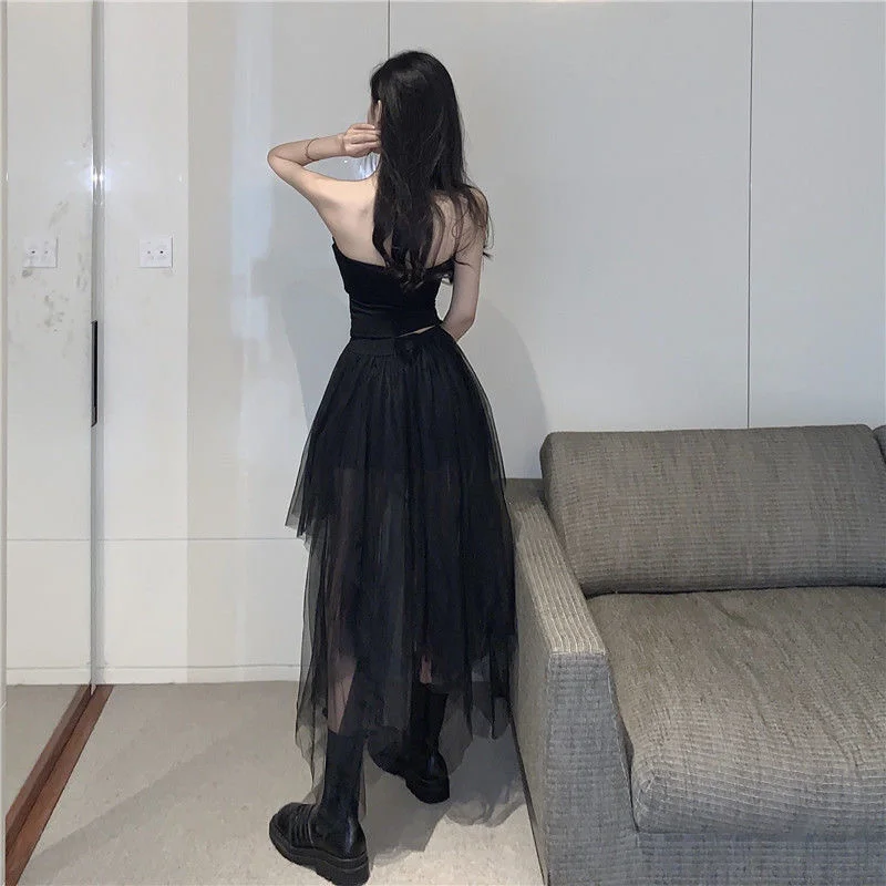 

Женская длинная юбка-пачка из тюля, черная юбка со съемным шлейфом, оборками и многоярусной юбкой с запахом, выполненная на заказ эластичная...