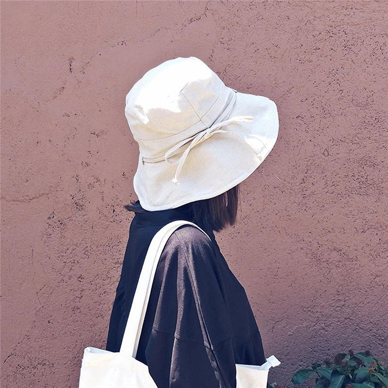 Шляпа Женская Складная солнцезащитная Панама с бантом модная в Корейском стиле