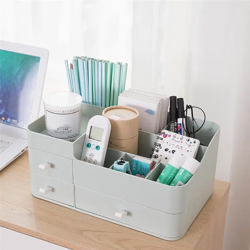 

1Pc Household Cosmetic Storage Box Desktop Makeup Organizer Holder Plastic Cosmetics Box with Drawer (White)