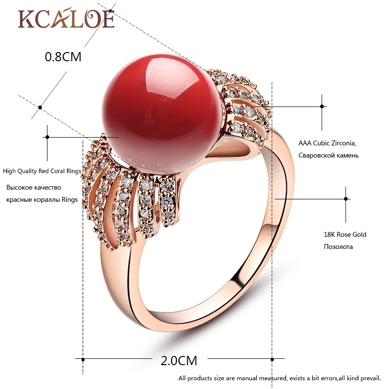 KCALOE Кольцо Для Женщин Красные Кольца с Имитацией Коралла Позолоченные