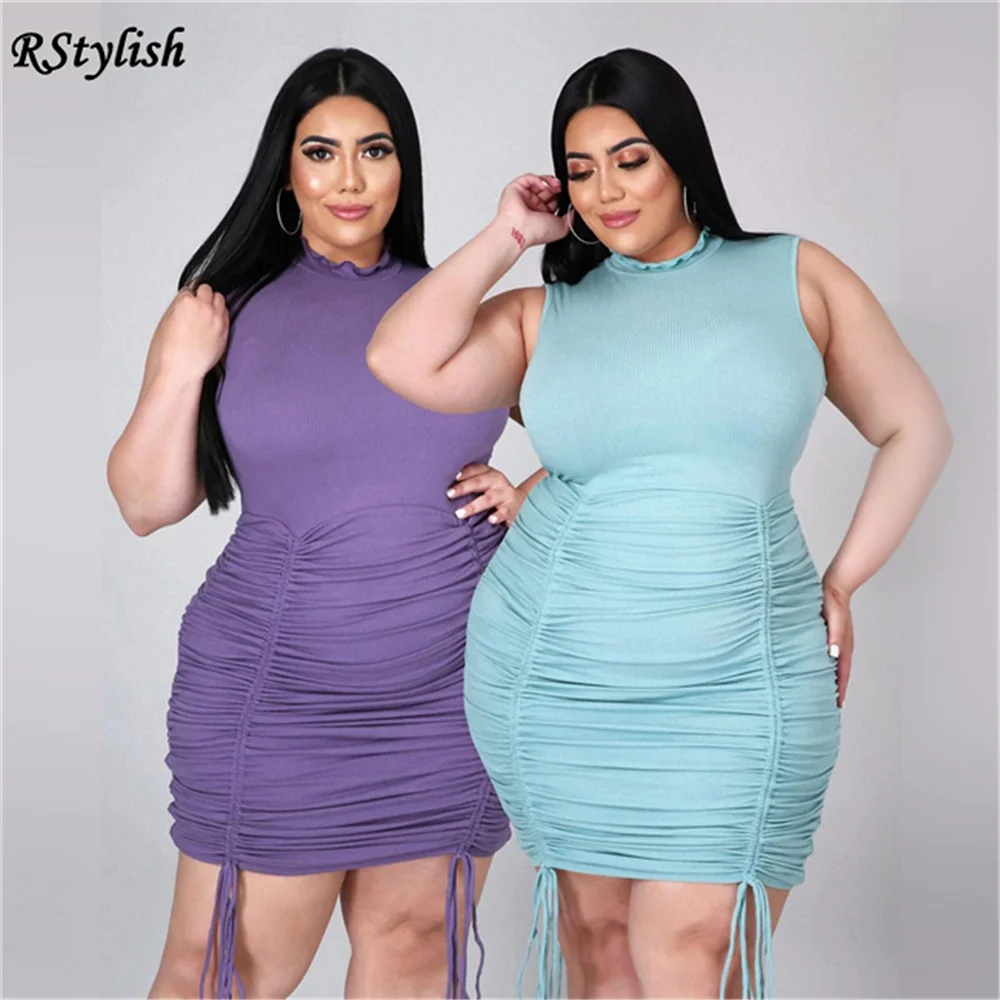 

Женское пикантное повседневное однотонное мини-платье с круглым вырезом и боковым шнурком, летнее женское облегающее платье-жилет, Повседн...