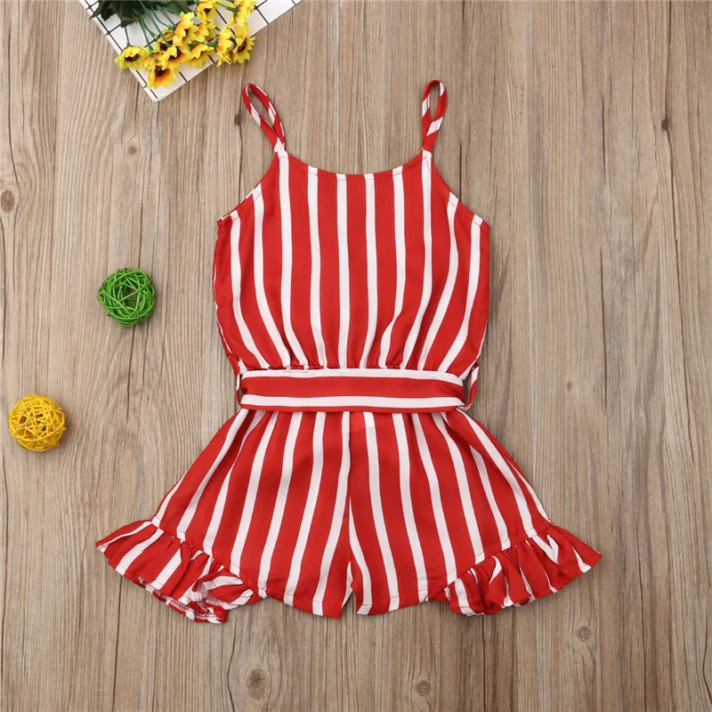 

3-8T Toddler Kid Baby Girl Clothes Sleeveless Striped Romper Elegant Off Shoulder Fashion Ruffles Summer Streetwear Outfit