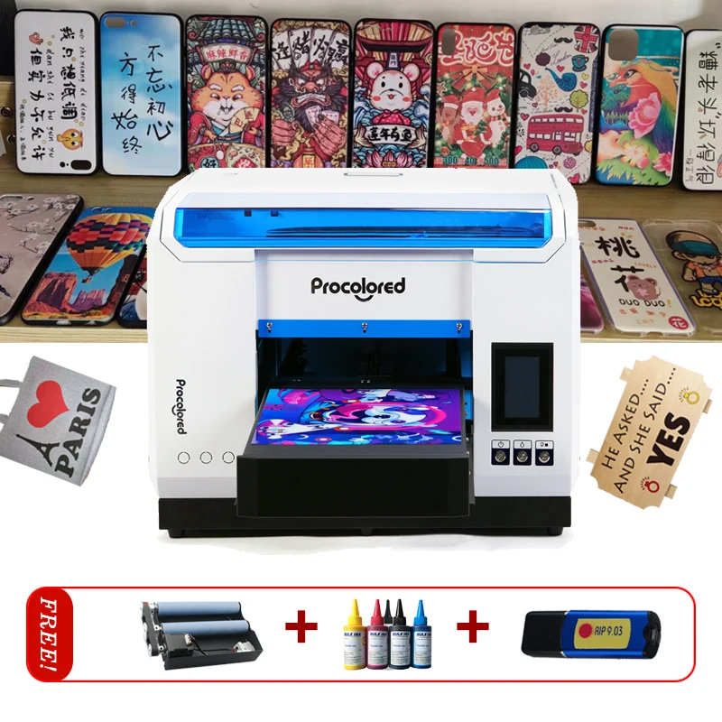 

Heat Press T-Shirt Printing Machine LED UV Flatbed Thermal Printer A3-PRO Acrylic Metal Wood Phone Case Printed With Free Gifts