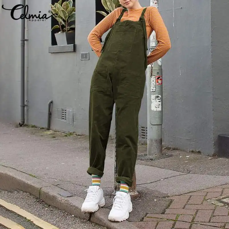 Женский вельветовый комбинезон Celmia без рукавов на бретельках однотонный