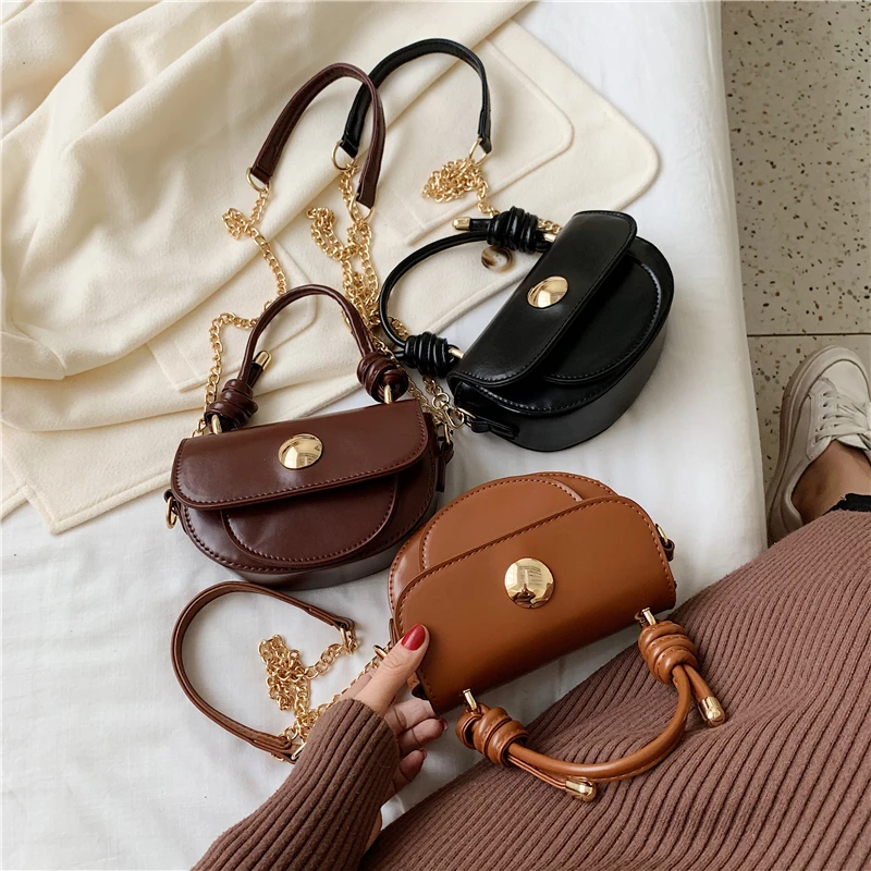 

Luxury Women small half moon handbags metal Chain Shoulder Women bags designer crossbody message bag Solid Ladies Purses