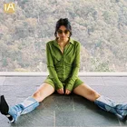 Женское платье со складками, Осеннее зеленое пикантное Свободное длинное мини-платье для вечерние и клубов, женское платье