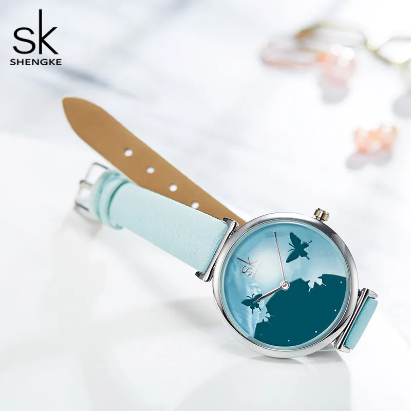 Часы Shengke SK женские романтические кварцевые наручные с сельским циферблатом